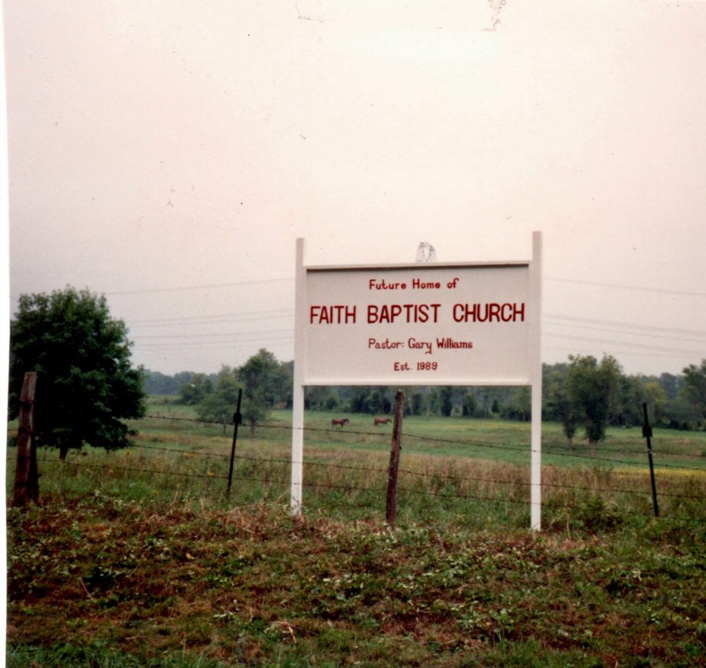 Original sign from 1989 in a cow pasture that became the property of First Baptist Church Knightdale, NC